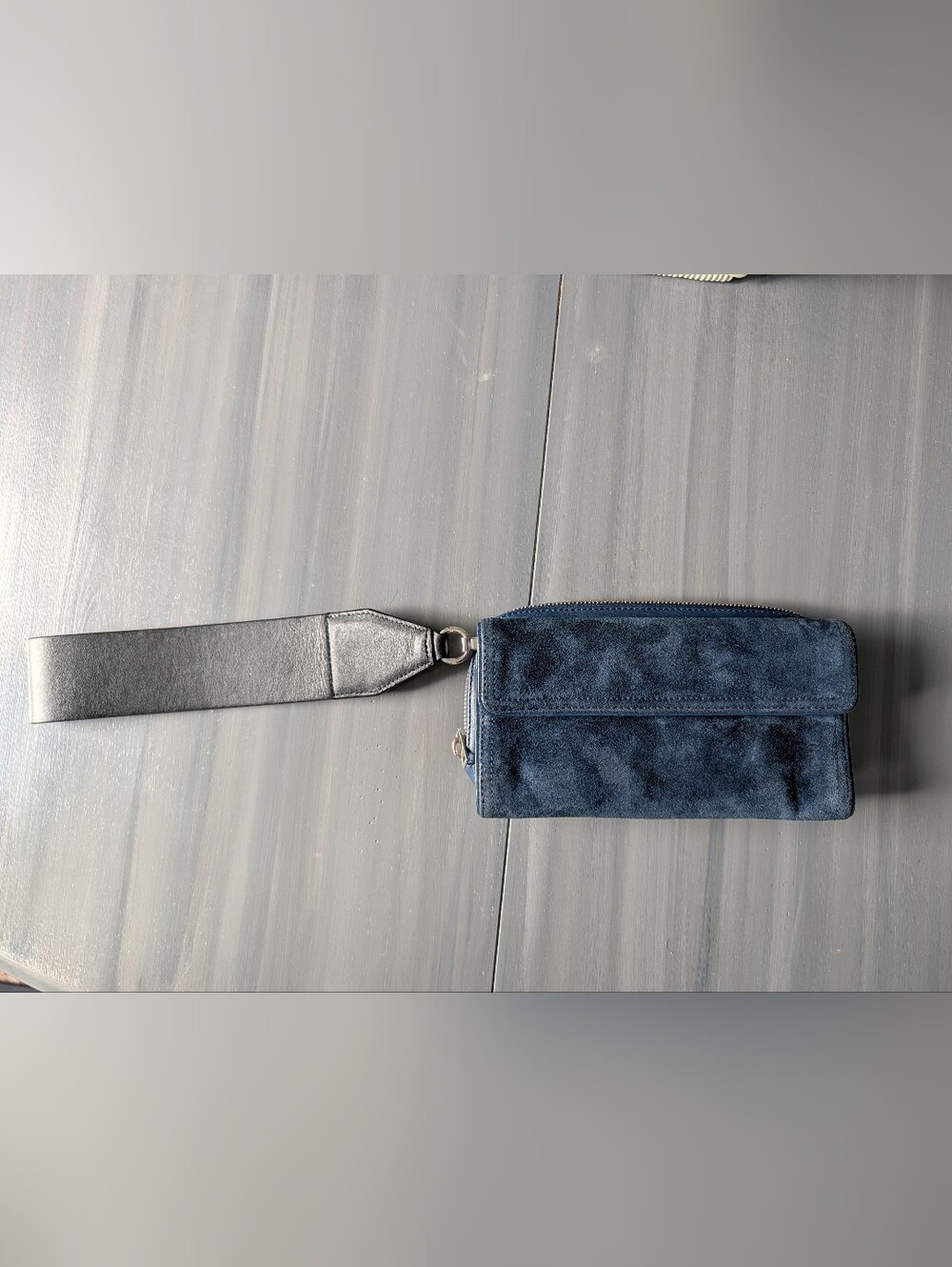 Rare Alexander Mcqueen Navy Suede And Leather Wallet Wristlet